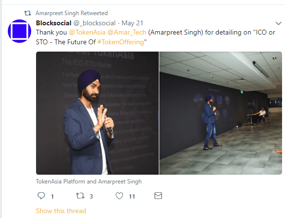 Tweet sobre Amarpreet Singh