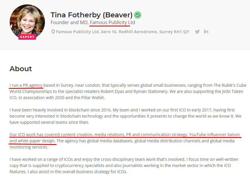 Tina Fotherby experta en ICObench